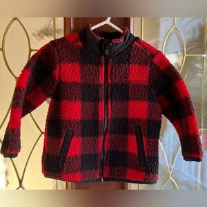 Old Navy Red & Black Checkered Buffalo Plaid Fleece Zipper Light Jacket 12-18M